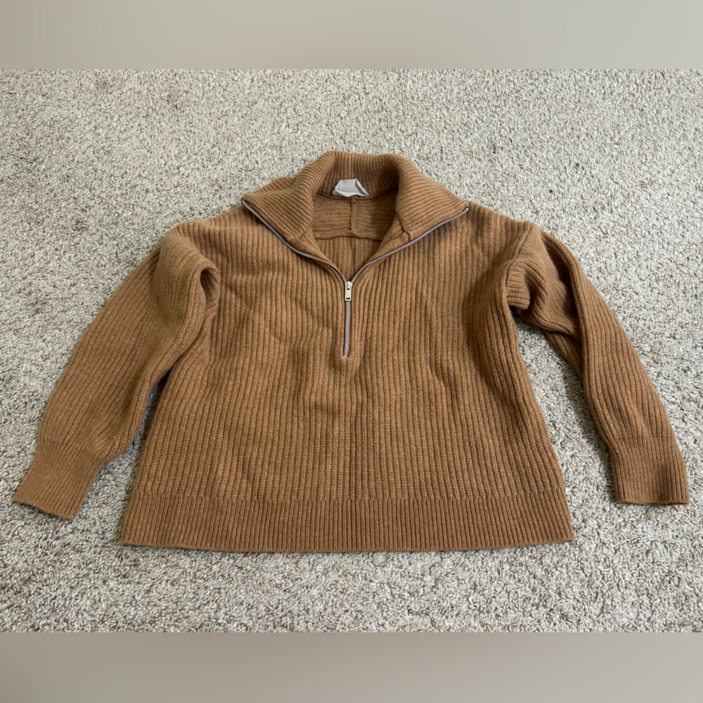Everlane The Felted Merino Half-Zip Sweater Ribbed Camel Brown Pullover Size M
